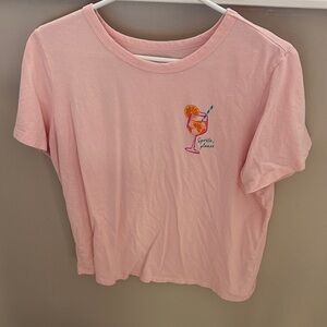 Old Navy Pink Short Sleeve Tee with Drink Graphic